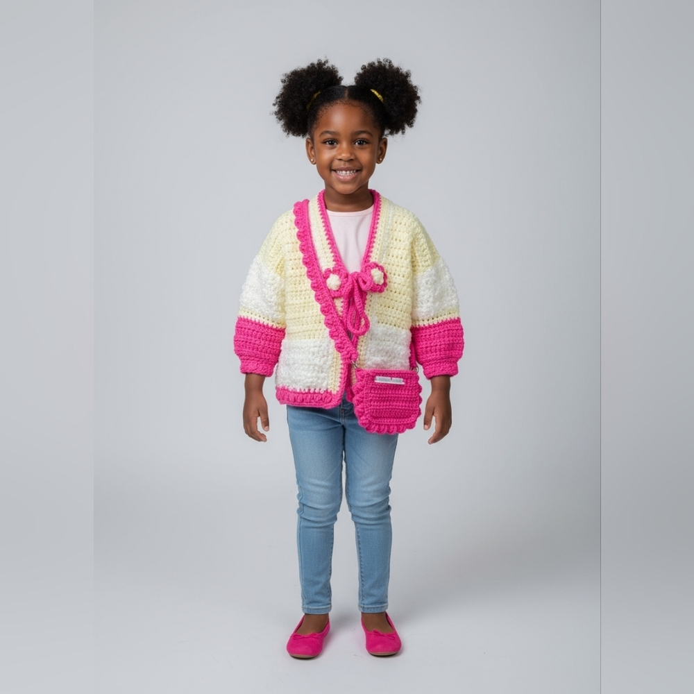 Handcrafted Toddler Crochet Sweater Cardigan With Matching Purse